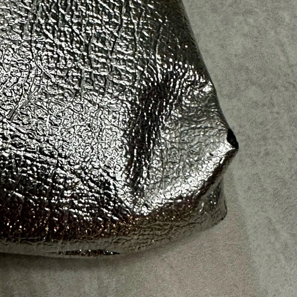 Vintage Silver Leather Kiss Lock Micro Clutch Party Event Evening Christmas NYE